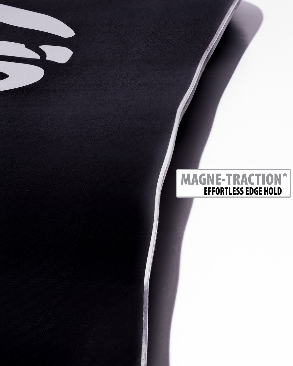 Lib Tech Apex Orca snowboard base close-up showing Magne-Traction serrated edge technology