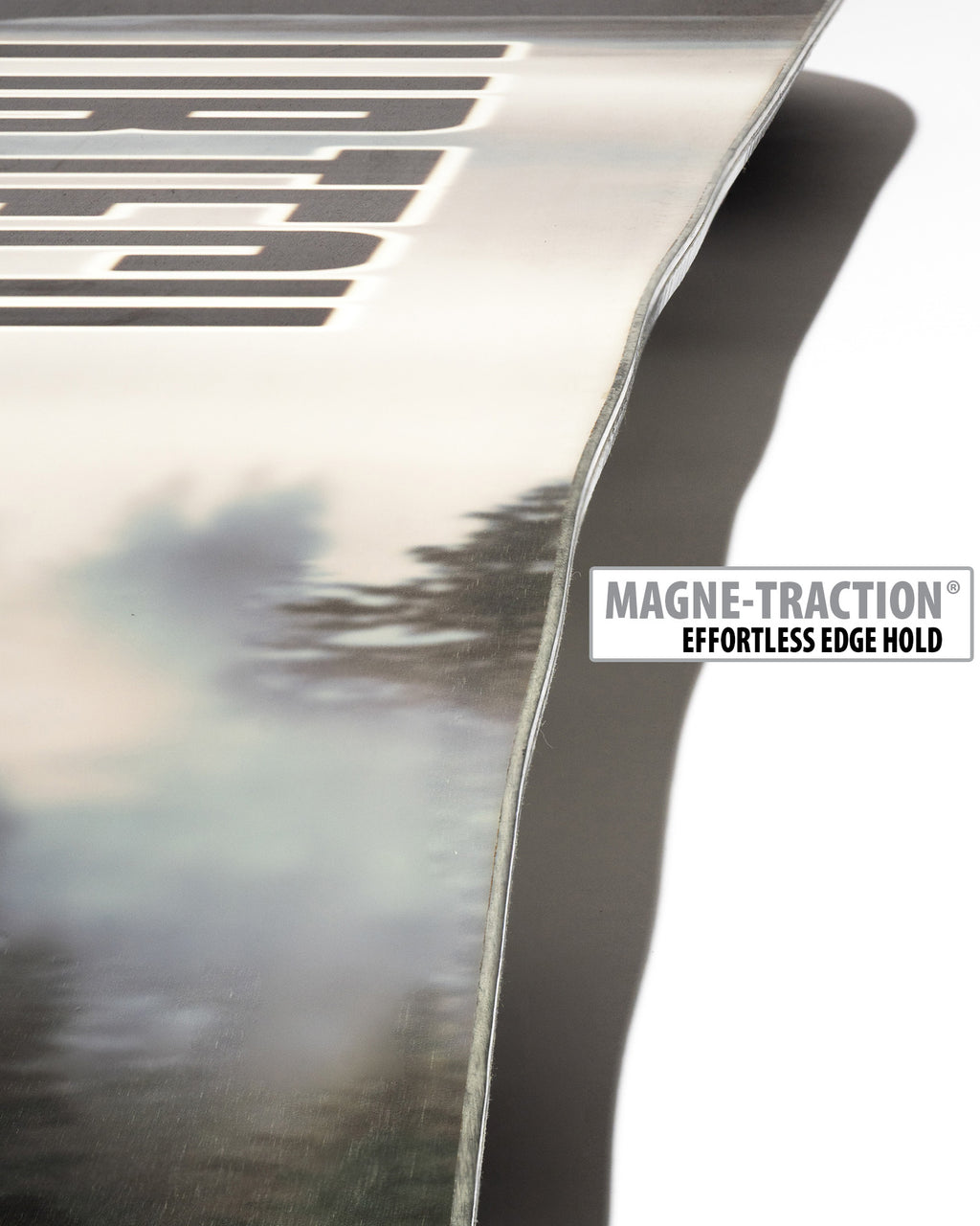 Lib Tech Cold Brew snowboard base close-up showing Magne-Traction serrated edge technology