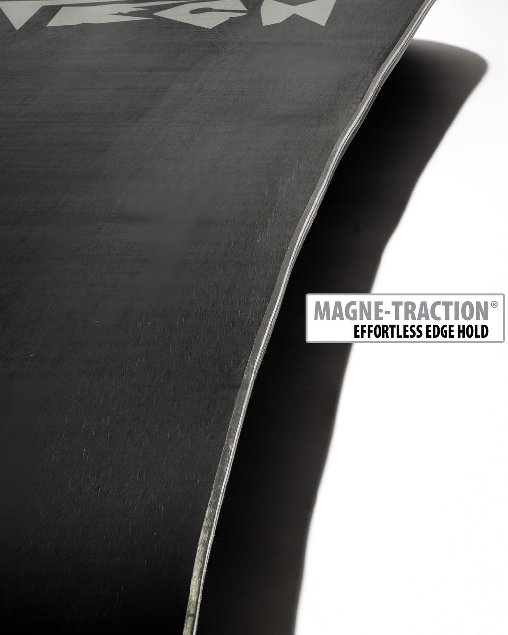 Lib Tech Ejack-Knife snowboard base close-up showing Magne-Traction serrated edge technology