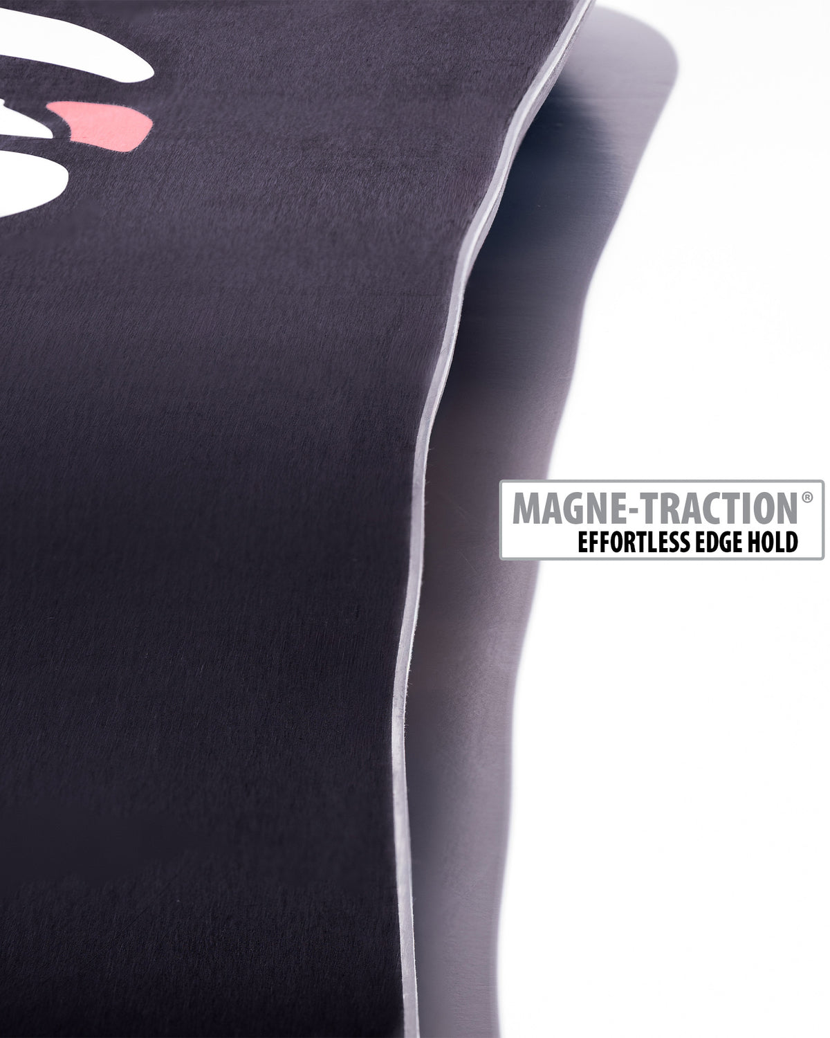 Lib Tech Orca 2.0 snowboard base close-up showing Magne-Traction serrated edge technology