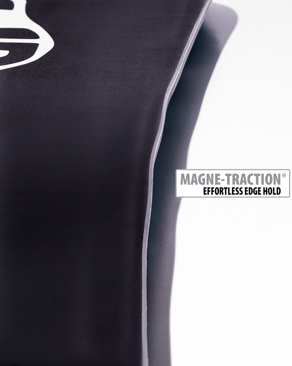 Lib Tech Golden Orca snowboard base close-up showing Magne-Traction serrated edge technology