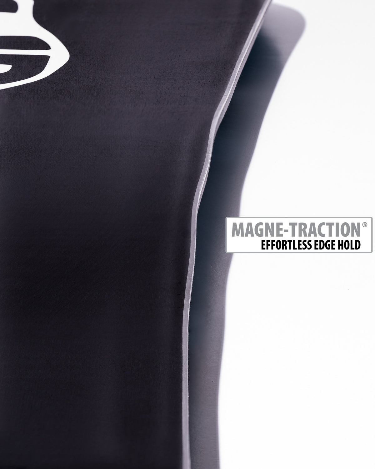 Lib Tech Golden Orca snowboard base close-up showing Magne-Traction serrated edge technology